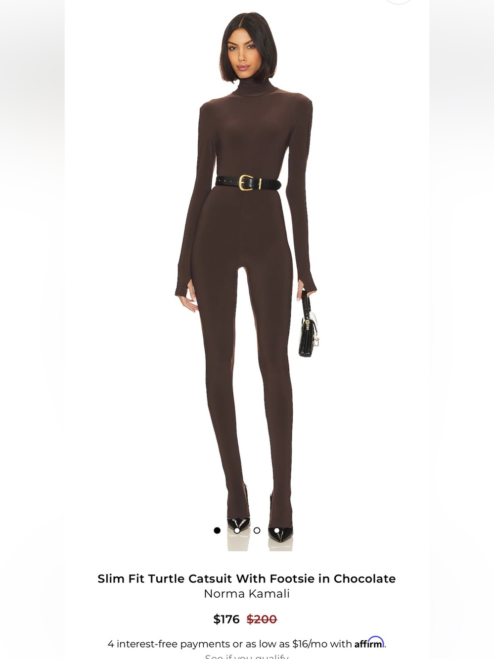 Norma Kamali Slim Fit Turtle Catsuit With Footsie in Chocolate Size L